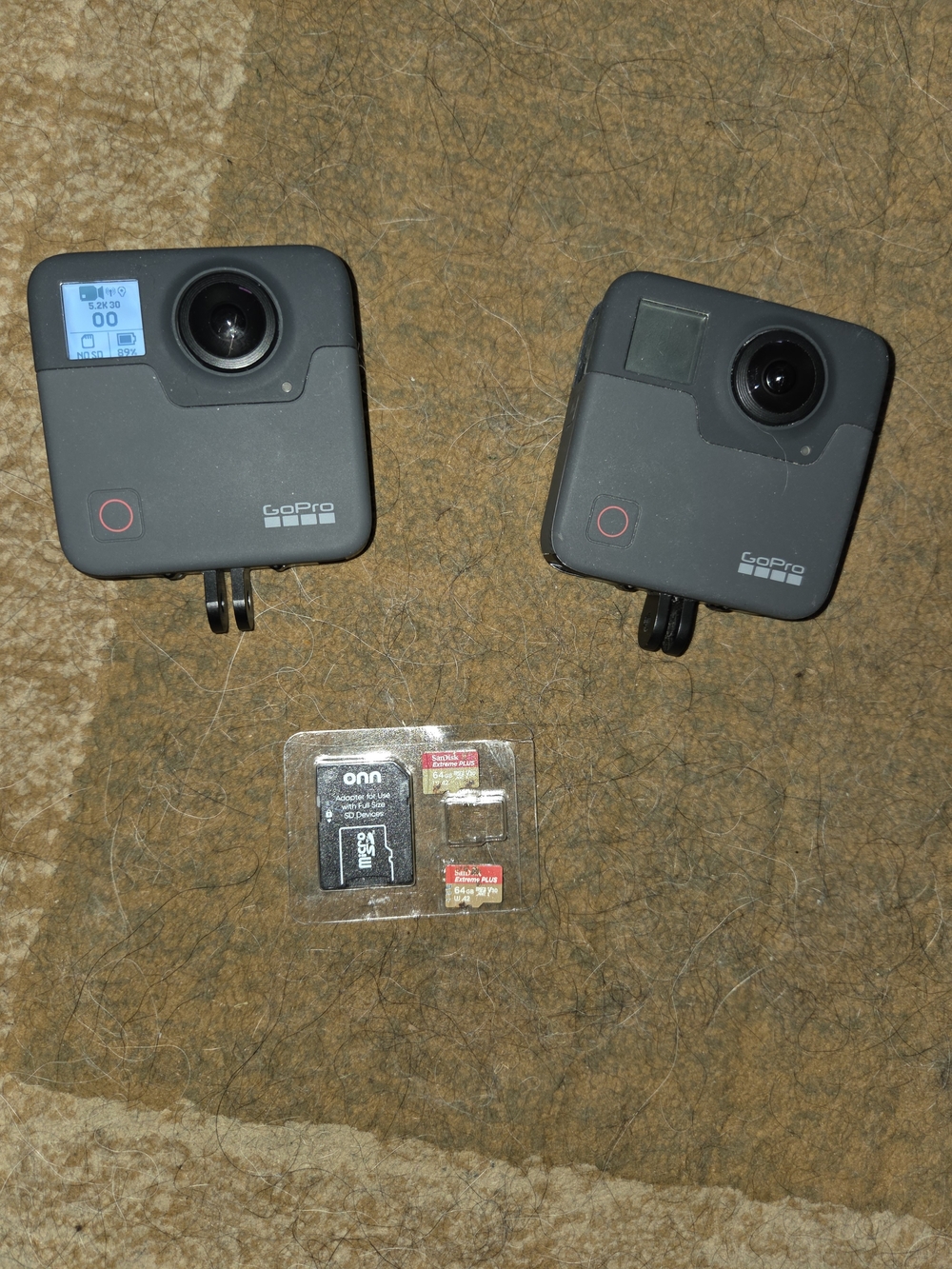 GoPro Fusion 360° Action 2 Camera Lot, 2 Micro Sd Cards  Read Description.